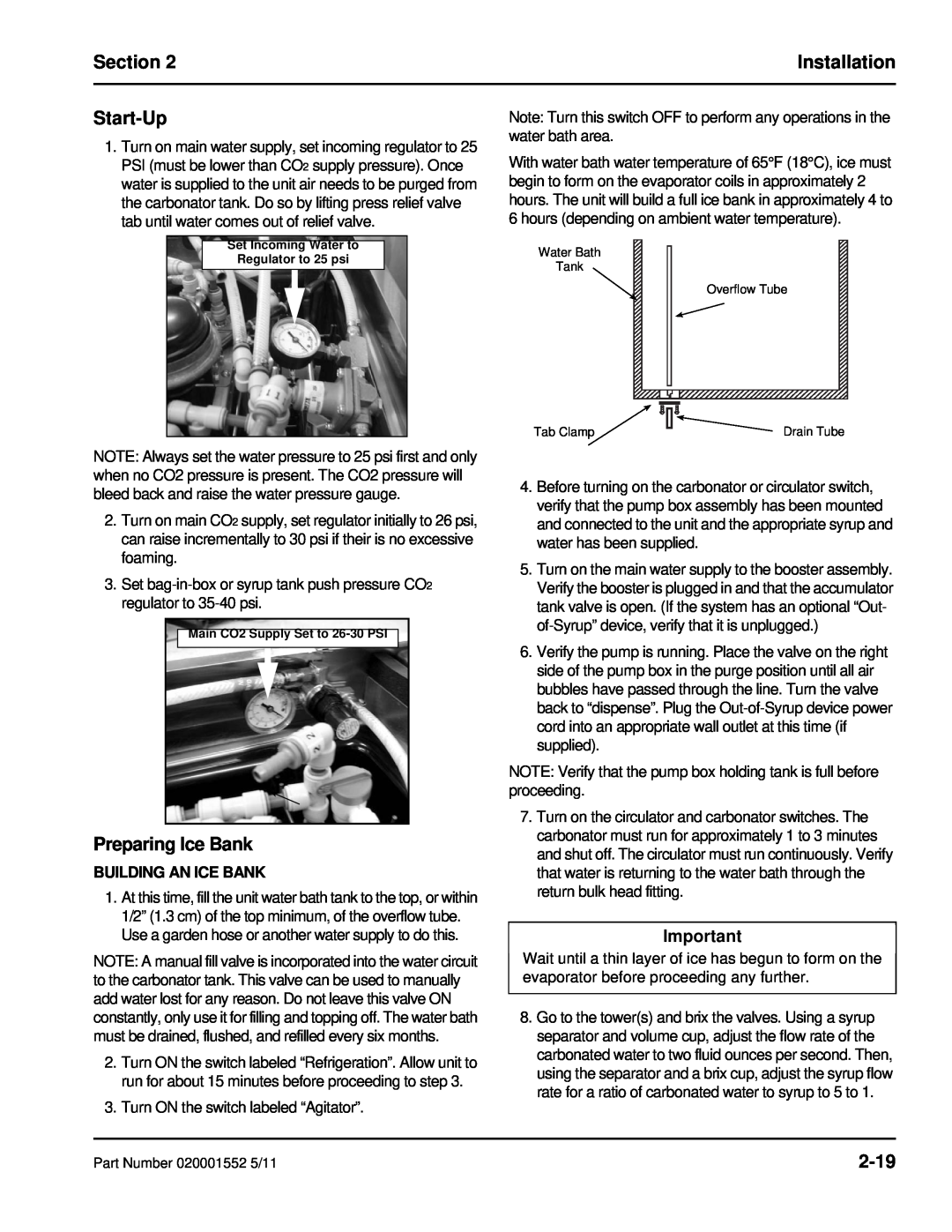 Manitowoc Ice 11M manual Start-Up, Preparing Ice Bank, 2-19, Building An Ice Bank, Section, Installation 