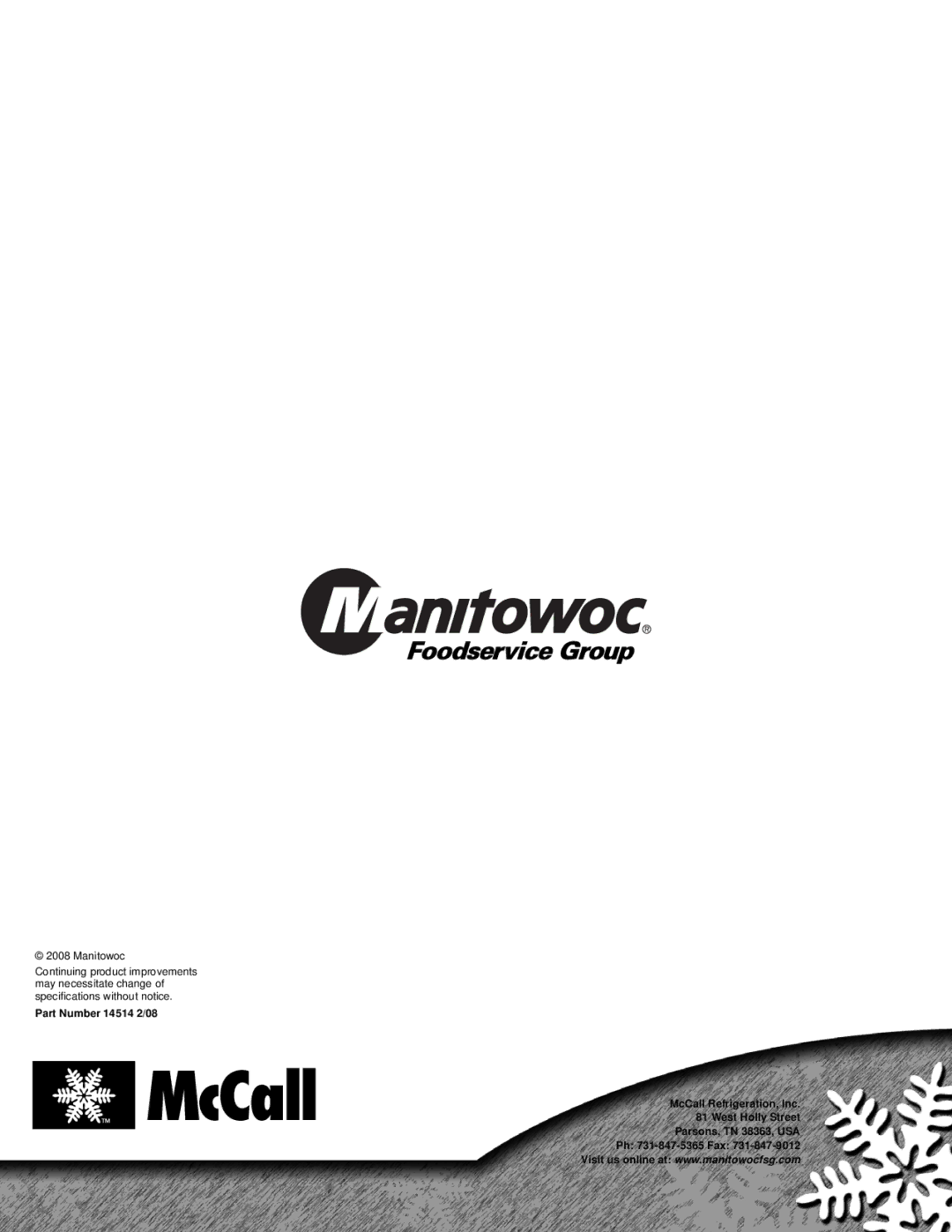 Manitowoc Ice 14514 2/08 manual 