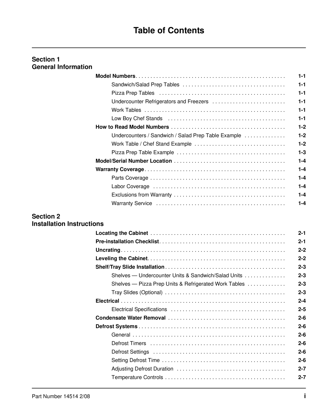 Manitowoc Ice 14514 2/08 manual Table of Contents 