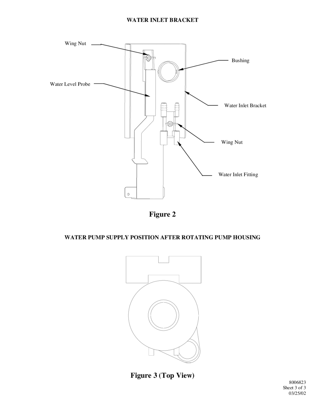 Manitowoc Ice 7601223, 7601193 Water Inlet Bracket, Water Pump Supply Position After Rotating Pump Housing 