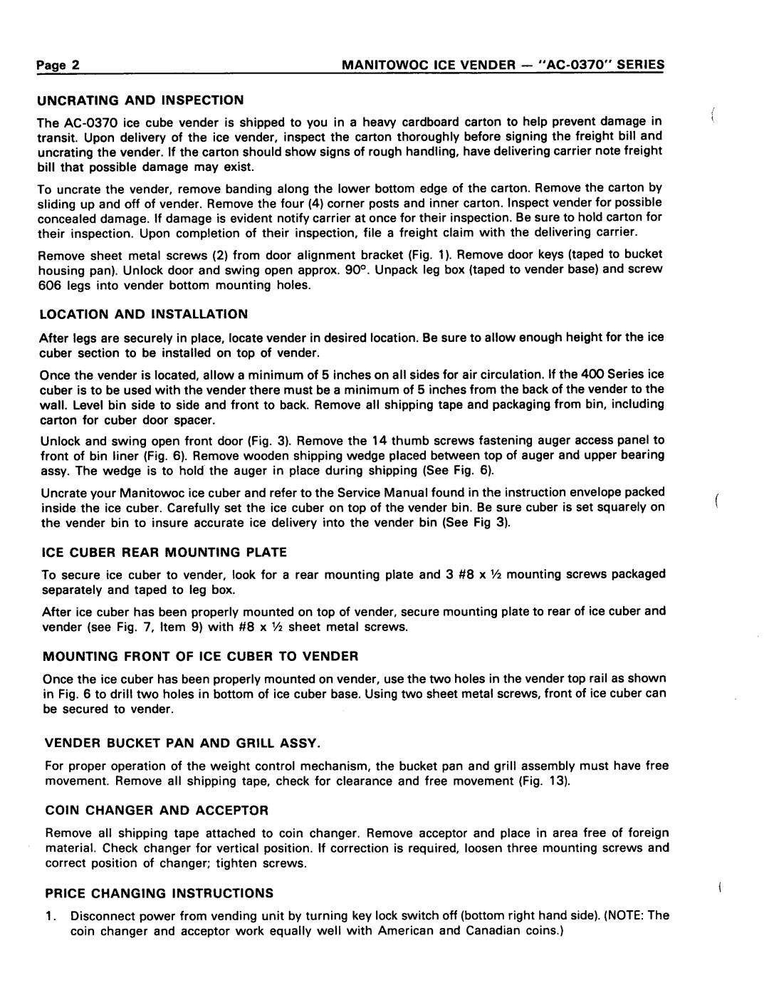 Manitowoc Ice AC-0370 manual 