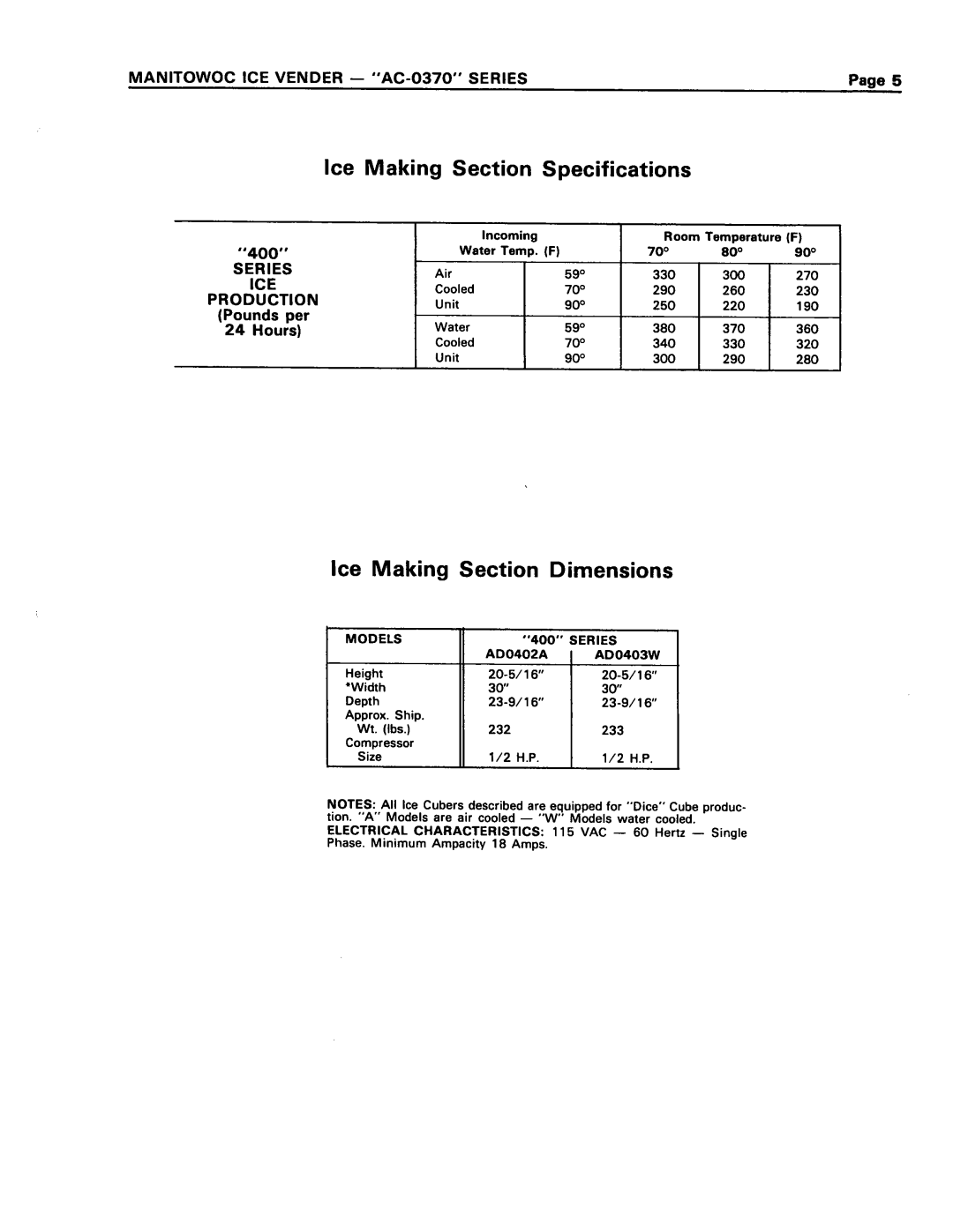 Manitowoc Ice AC-0370 manual 