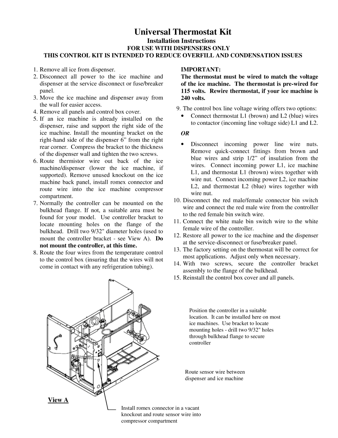 Manitowoc Ice K00364 installation instructions Installation Instructions, View a 