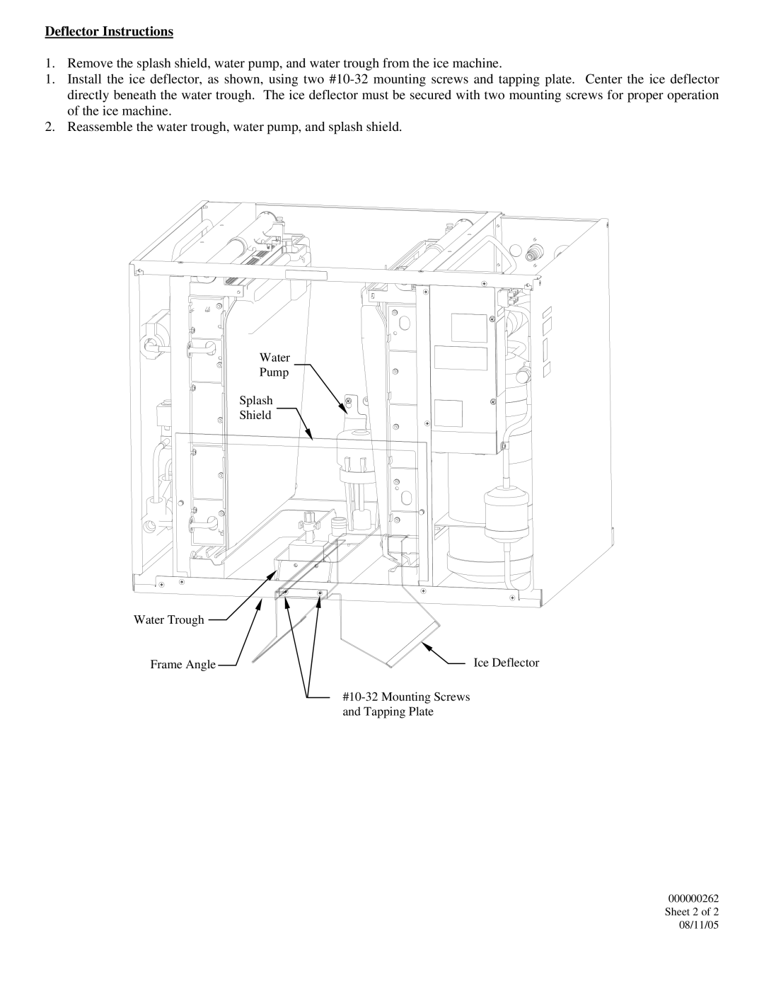 Manitowoc Ice K00375 installation instructions Deflector Instructions 