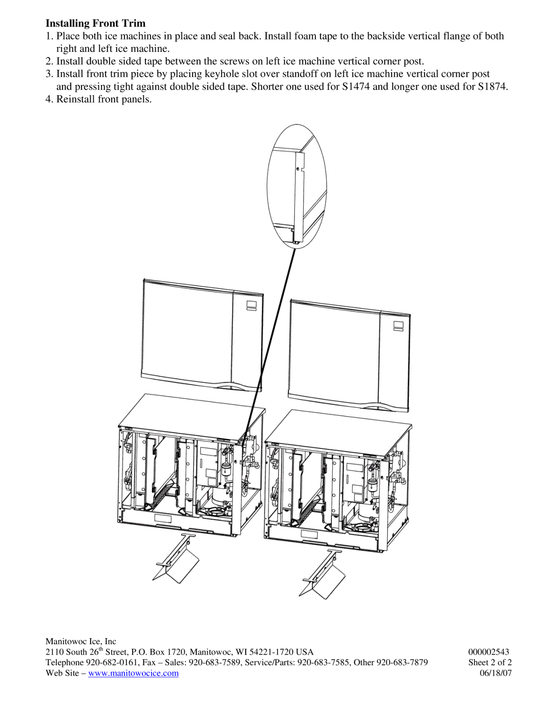 Manitowoc Ice K00383 installation instructions Installing Front Trim 