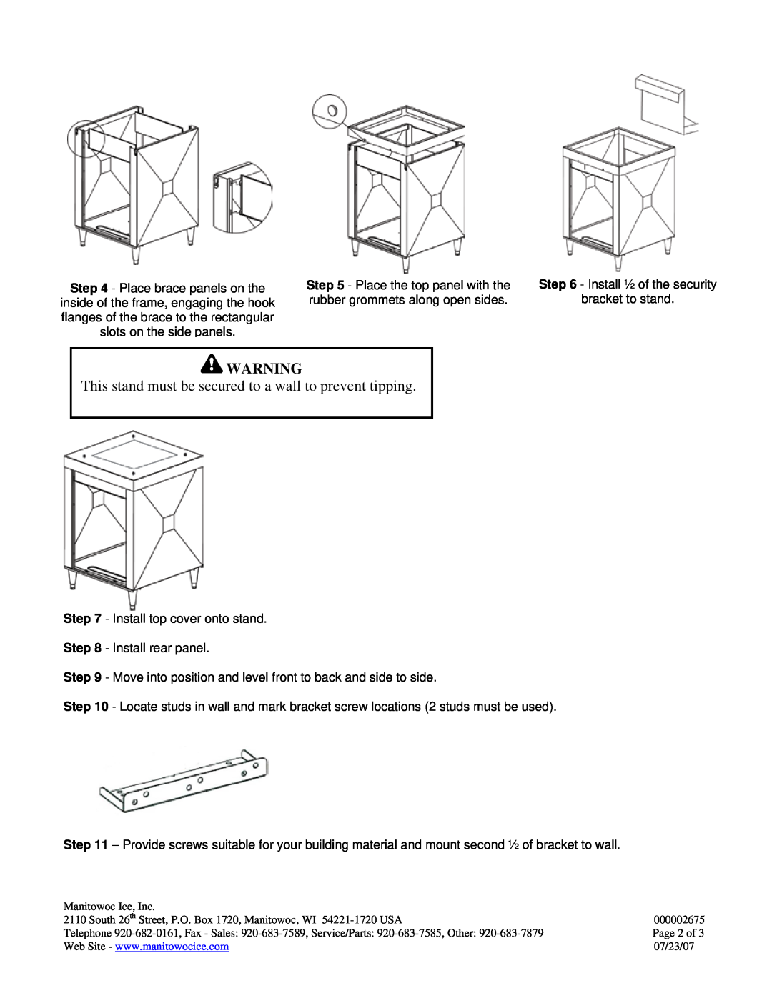 Manitowoc Ice K00384 installation instructions Place the top panel with the 
