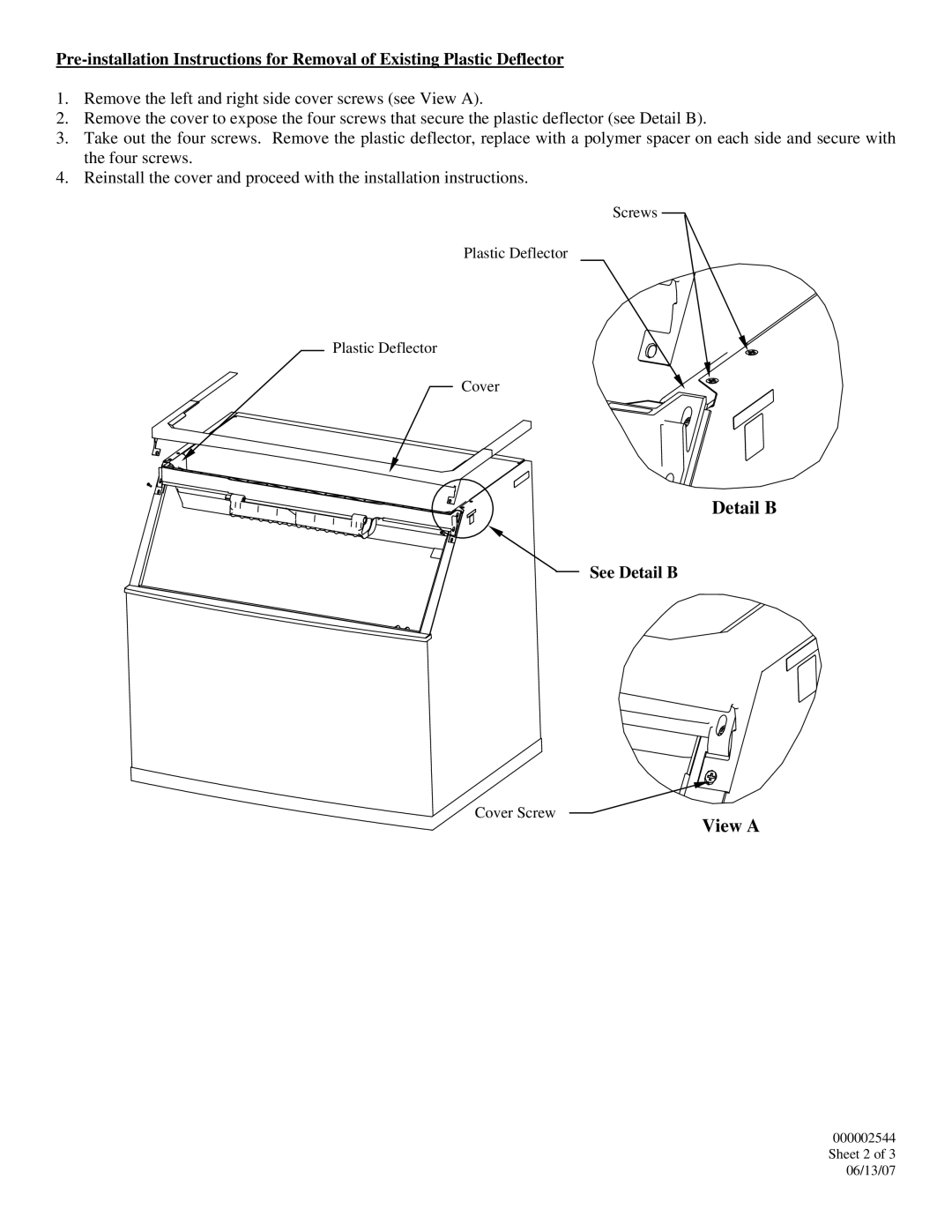 Manitowoc Ice K00385 installation instructions Detail B, View a 