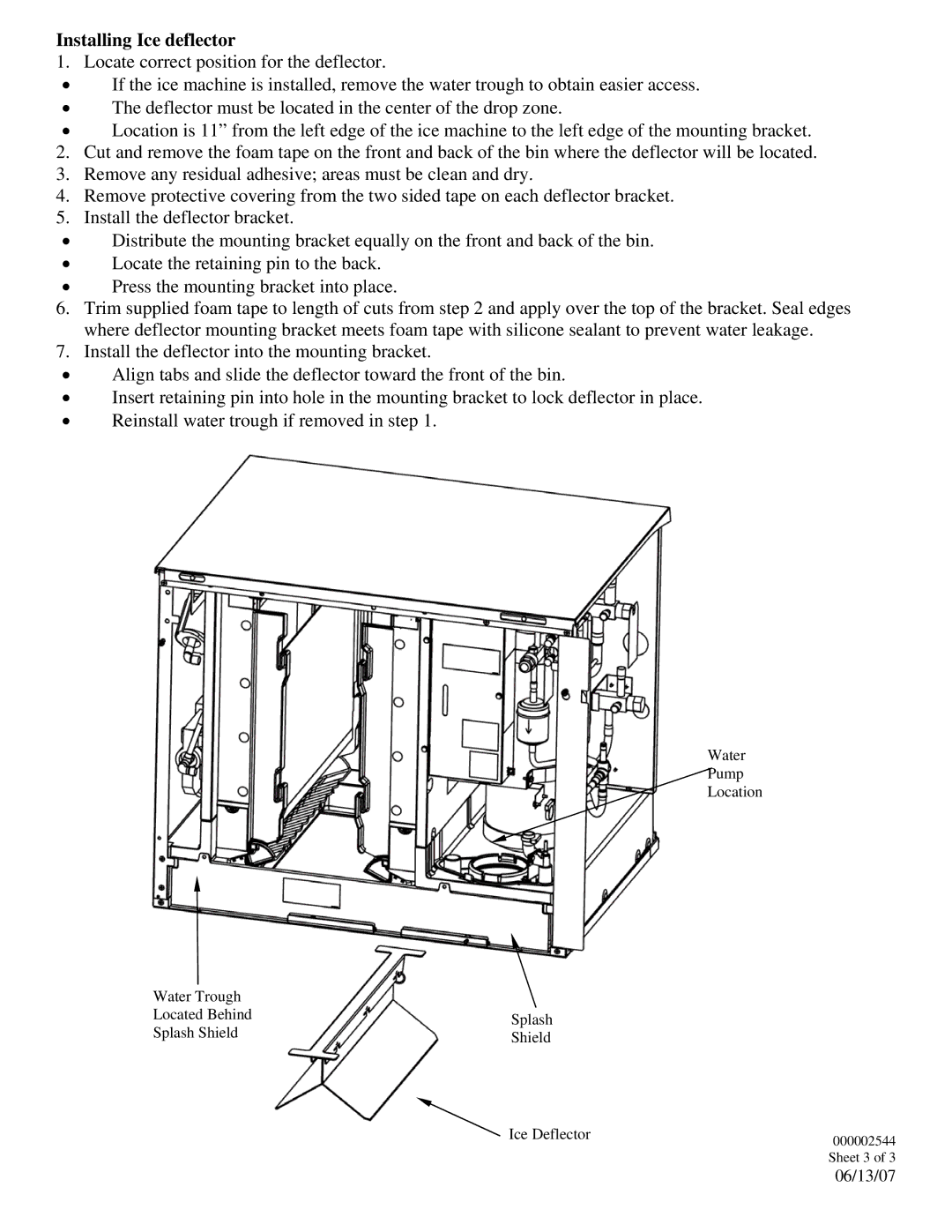 Manitowoc Ice K00385 installation instructions Installing Ice deflector 