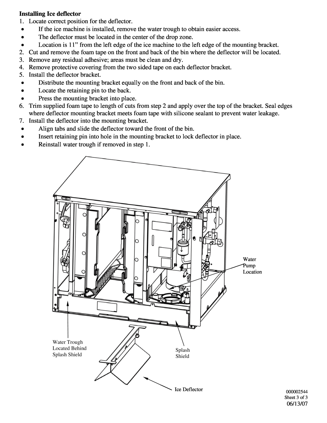 Manitowoc Ice K00385 installation instructions Installing Ice deflector 
