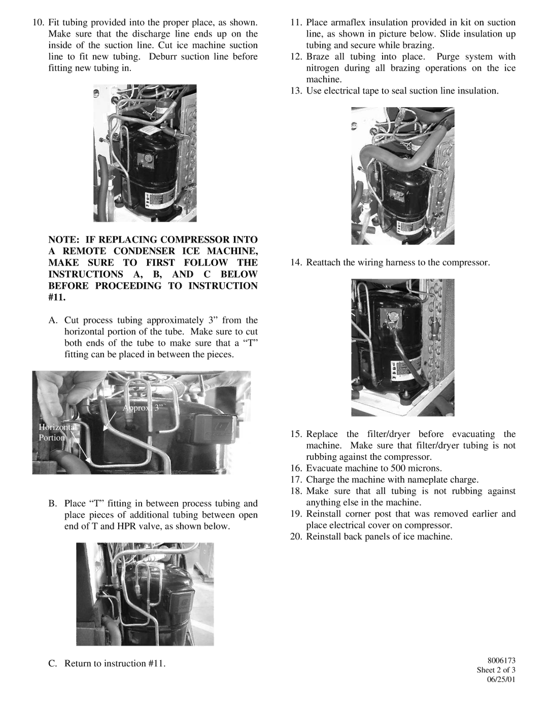 Manitowoc Ice Q-0600 installation instructions Approx Horizontal Portion 