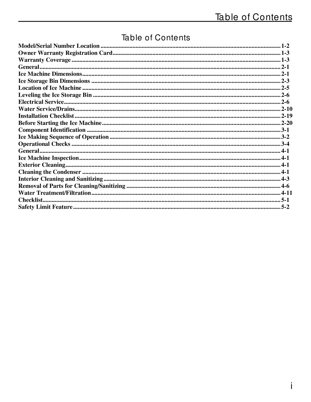 Manitowoc Ice Q 1800 manual Table of Contents 