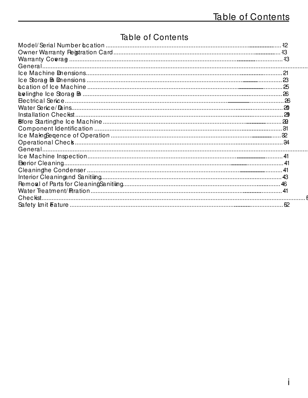 Manitowoc Ice Q 800 manual Table of Contents 