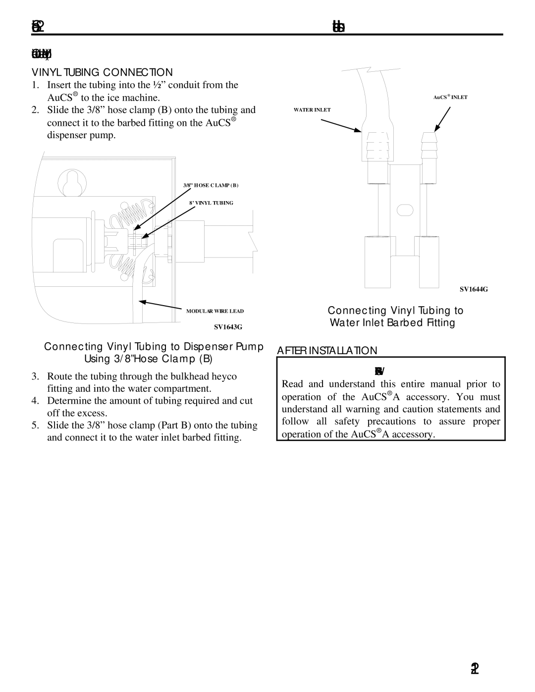 Manitowoc Ice Q specifications Vinyl Tubing Connection, After Installation 