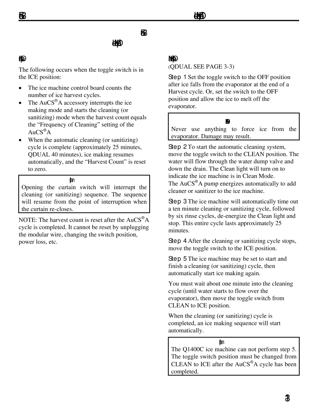 Manitowoc Ice Q specifications Section Ice Machine Operation, Automatic Operation, Manual Start Operation 