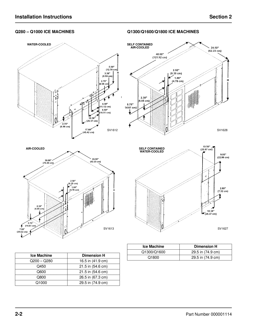 Manitowoc Ice manual Installation Instructions Section, Q280 Q1000 ICE Machines 