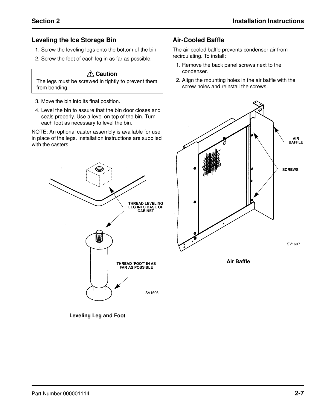 Manitowoc Ice Q manual Air-Cooled Baffle, Leveling Leg and Foot, Air Baffle 