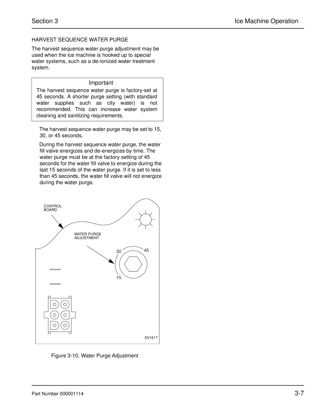 Manitowoc Ice Q manual Harvest Sequence Water Purge, Water Purge Adjustment 