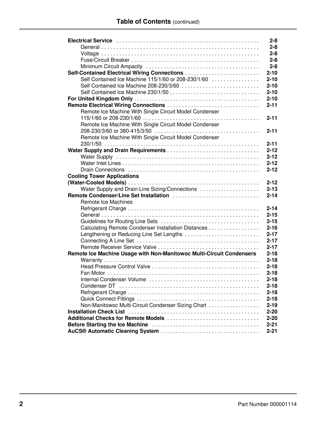 Manitowoc Ice Q manual Table of Contents 