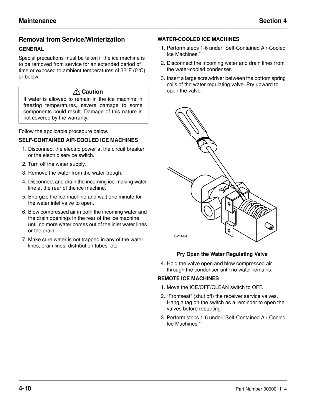 Manitowoc Ice Q manual Maintenance Section Removal from Service/Winterization, SELF-CONTAINED AIR-COOLED ICE Machines 