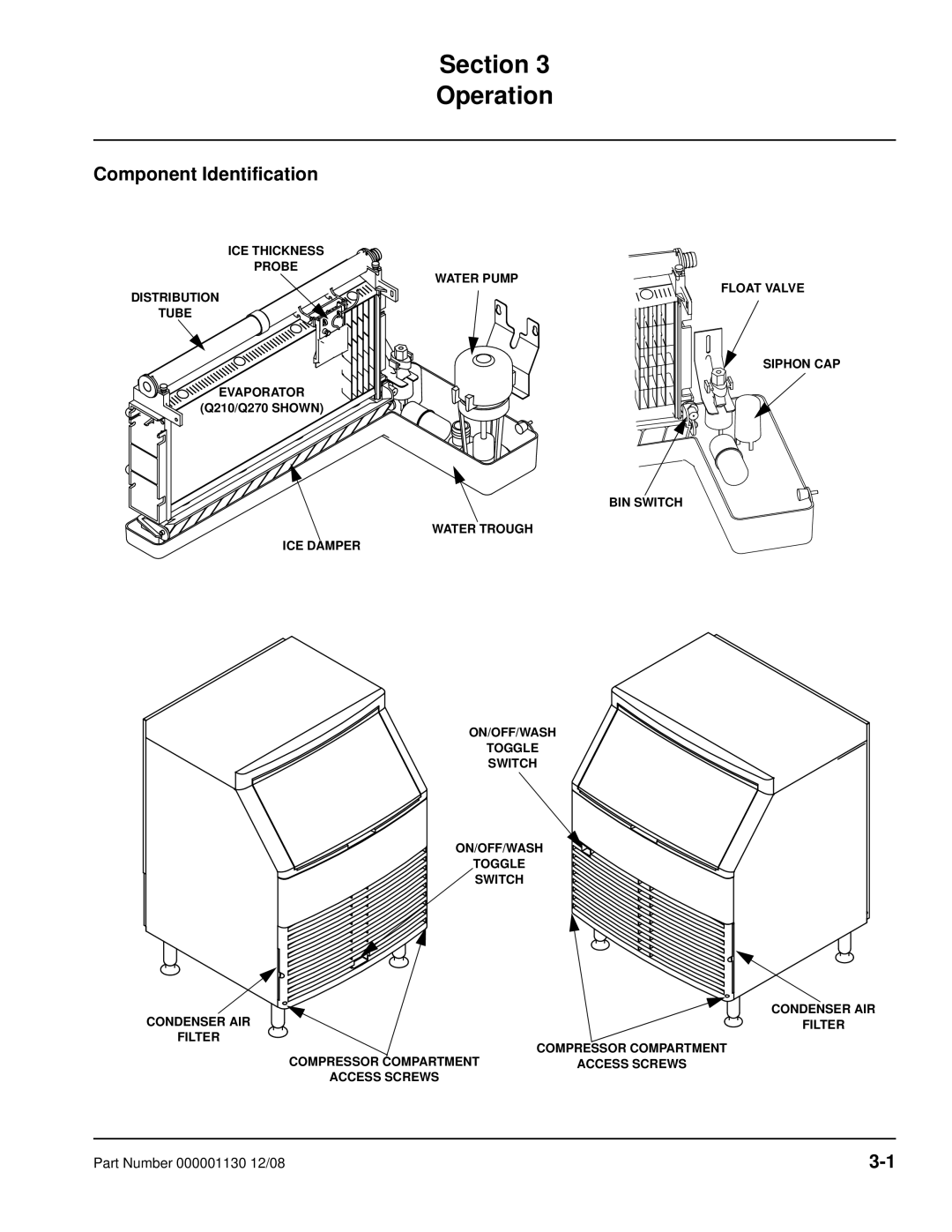 Manitowoc Ice Q130 manual Operation, Component Identification 