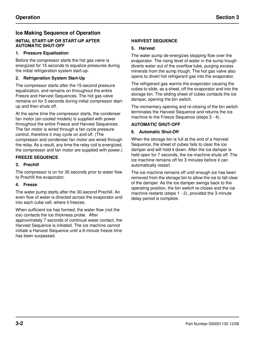 Manitowoc Ice Q130 manual Operation Section Ice Making Sequence of Operation 