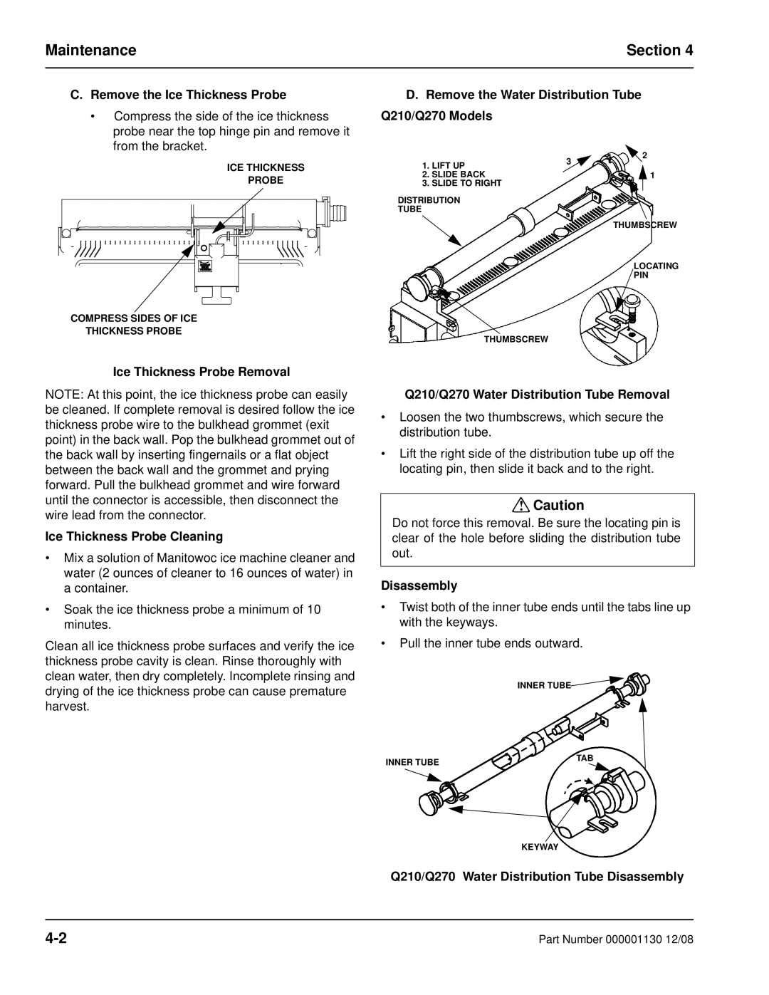 Manitowoc Ice Q130 manual Maintenance Section 