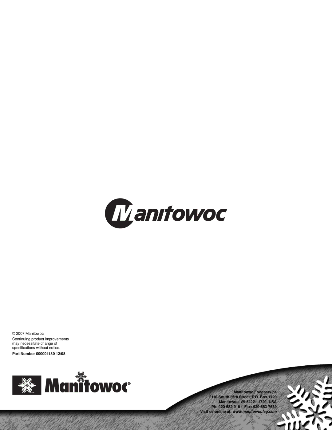 Manitowoc Ice Q130 manual 