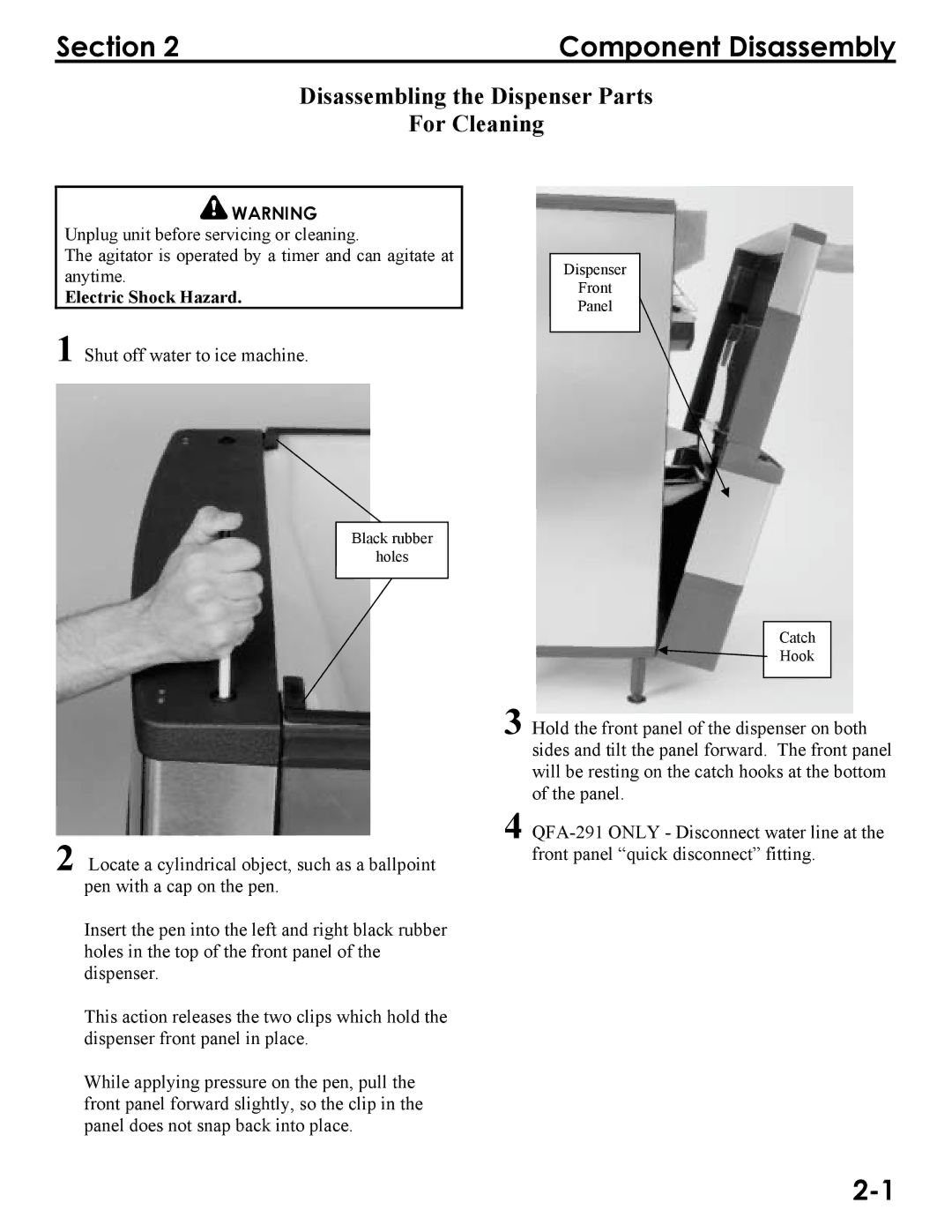 Manitowoc Ice Q160, Q290, Q300 service manual Component Disassembly, Disassembling the Dispenser Parts 