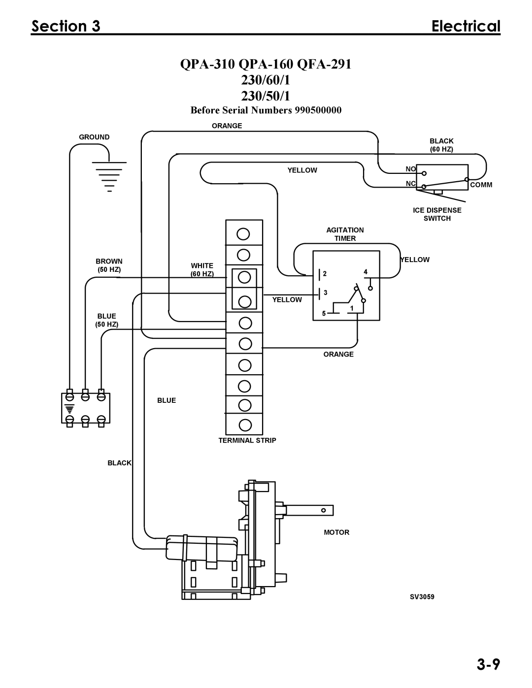 Manitowoc Ice Q290, Q160, Q300 service manual QPA-310 QPA-160 QFA-291 230/60/1 230/50/1, Before SeriDl NumberV 