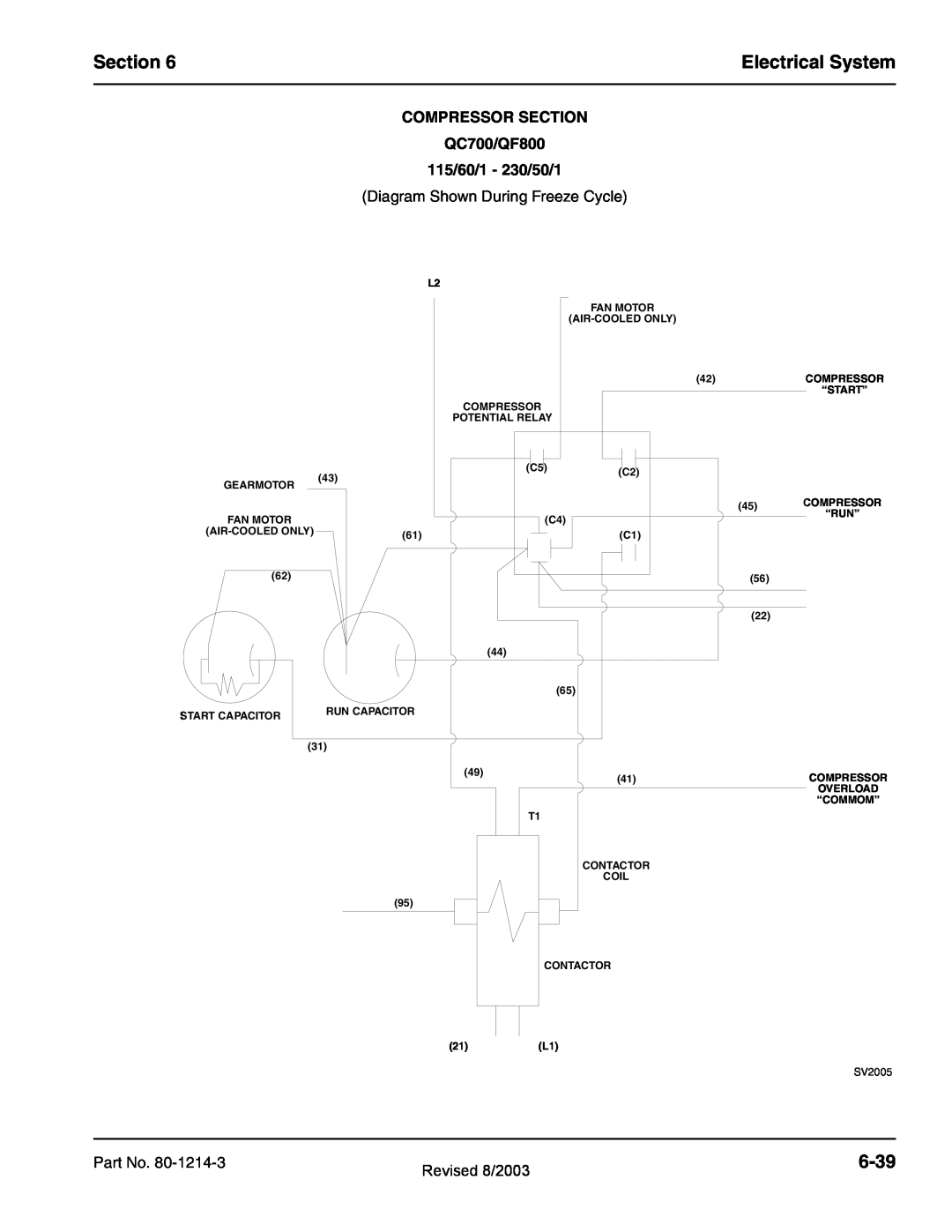 Manitowoc Ice QF0800, QF2300, QC0700 Section, Electrical System, 6-39, COMPRESSOR SECTION QC700/QF800, 115/60/1 - 230/50/1 