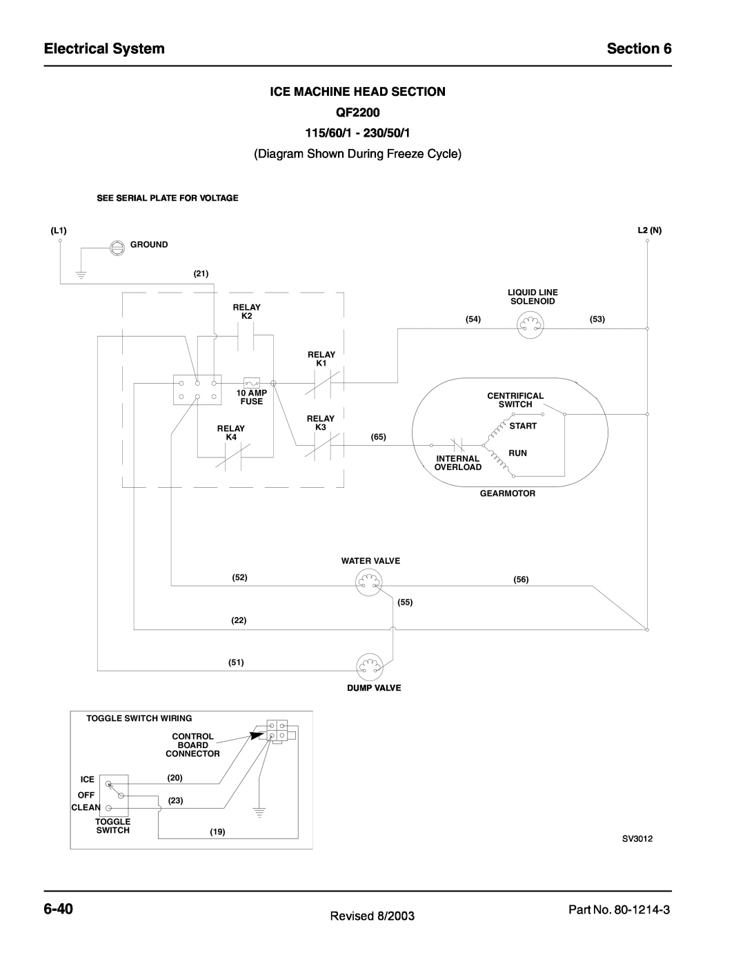 Manitowoc Ice QC0700, QF2300, QF0800 Electrical System, Section, 6-40, ICE MACHINE HEAD SECTION QF2200, 115/60/1 - 230/50/1 