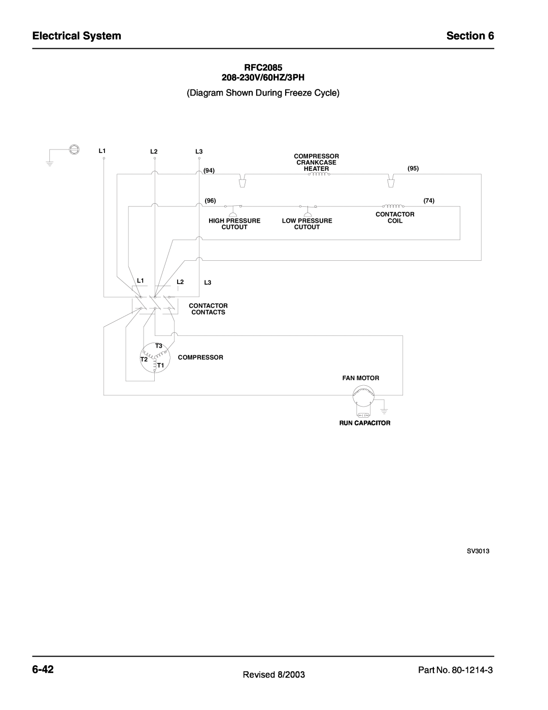 Manitowoc Ice QF2200, QF2300, QF0800, QC0700, QF0400 service manual Electrical System, Section, 6-42, RFC2085 208-230V/60HZ/3PH 