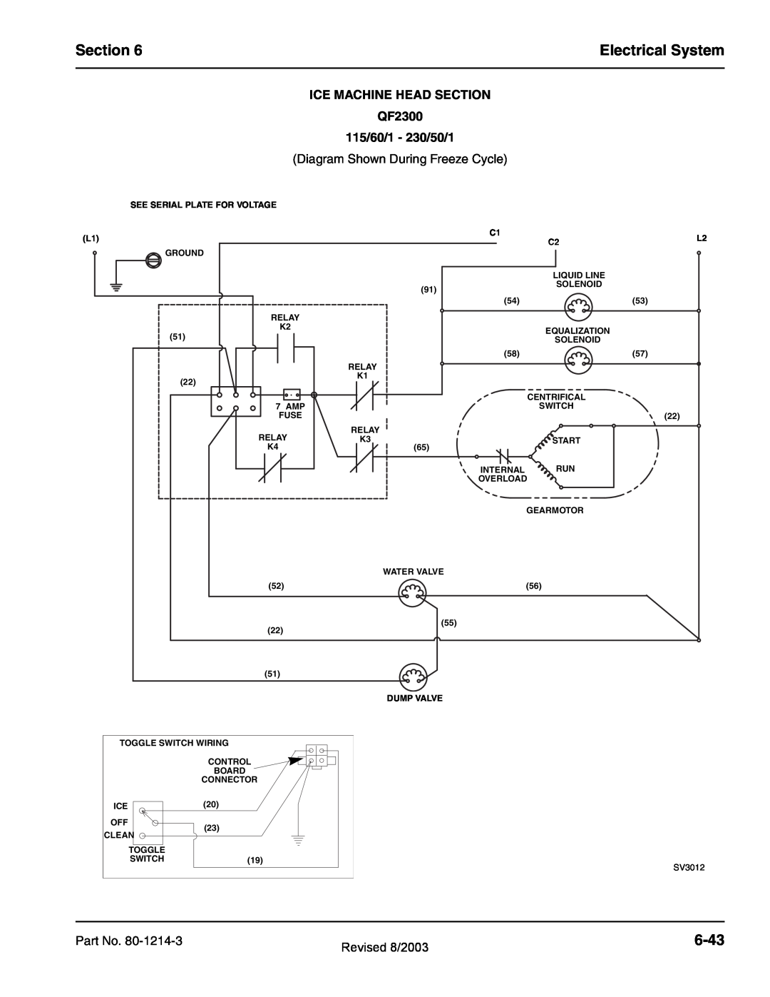 Manitowoc Ice QF2300, QF0800, QC0700, QF0400 Electrical System, 6-43, Ice Machine Head Section, 115/60/1 - 230/50/1 