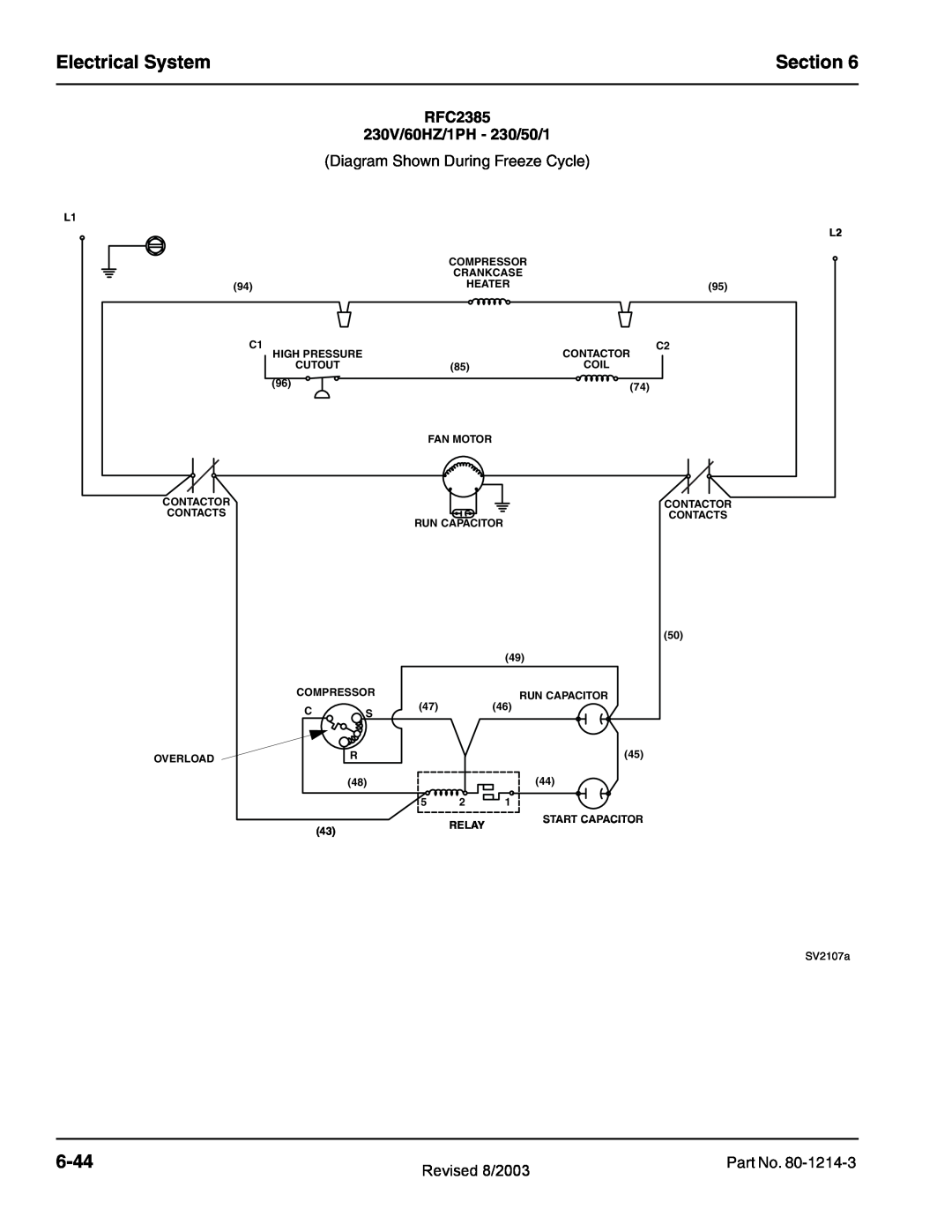 Manitowoc Ice QF0800, QF2300, QC0700, QF0400, QF2200 Electrical System, Section, 6-44, RFC2385 230V/60HZ/1PH - 230/50/1 