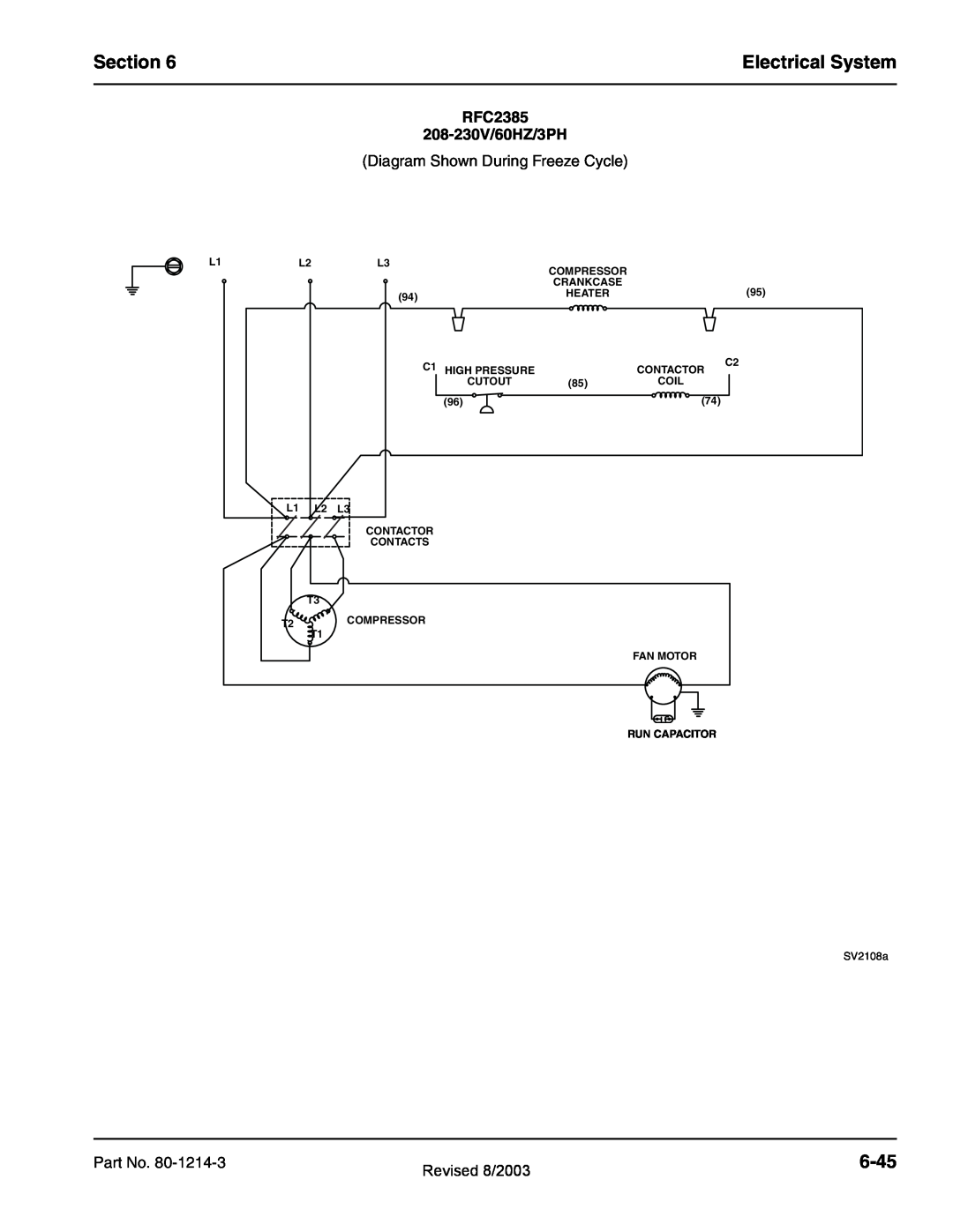 Manitowoc Ice QC0700, QF2300, QF0800, QF0400, QF2200 service manual Section, Electrical System, 6-45, RFC2385 208-230V/60HZ/3PH 