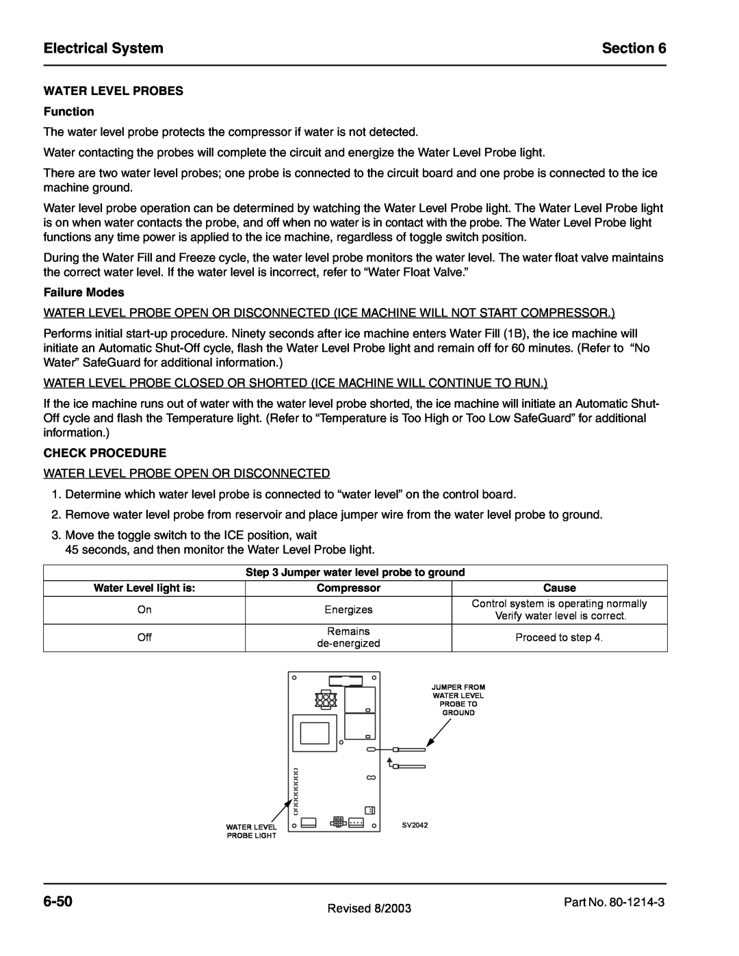 Manitowoc Ice QC0700, QF2300 Electrical System, Section, 6-50, WATER LEVEL PROBES Function, Failure Modes, Check Procedure 