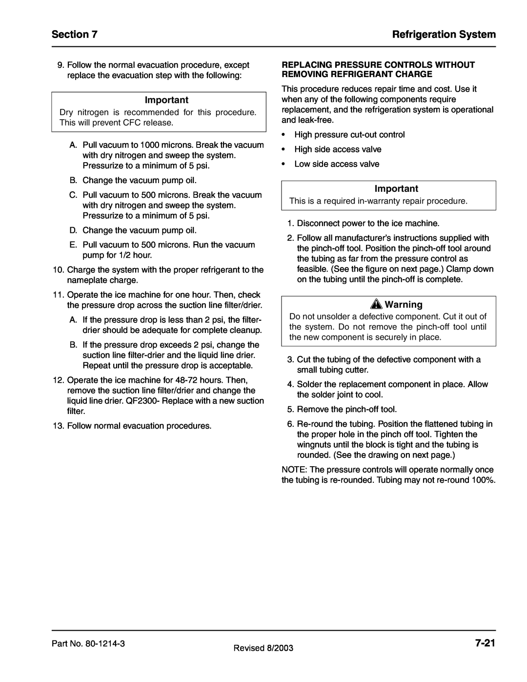 Manitowoc Ice QF0400, QF2300, QF0800, QC0700, QF2200 service manual Section, Refrigeration System, 7-21 