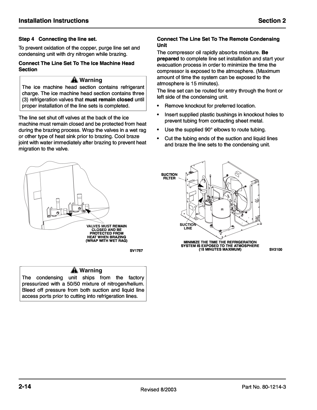 Manitowoc Ice QF0800, QF2300, QC0700, QF0400, QF2200 Installation Instructions, Section, 2-14, Connecting the line set 