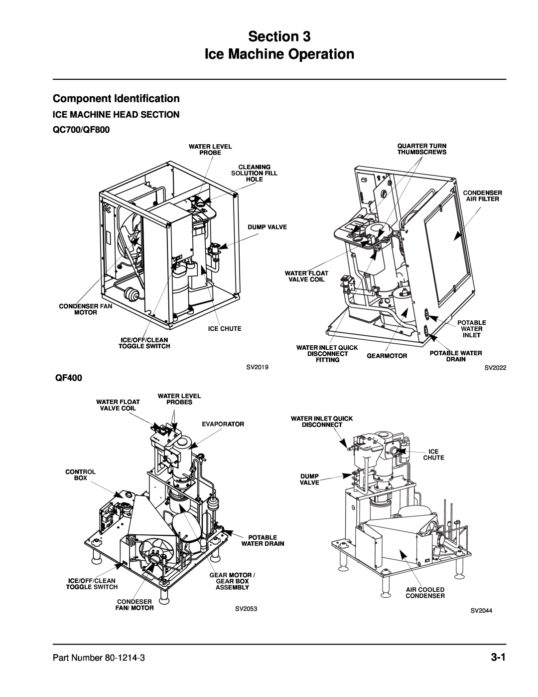 Manitowoc Ice QF0800 Section Ice Machine Operation, Component Identification, ICE MACHINE HEAD SECTION QC700/QF800, QF400 