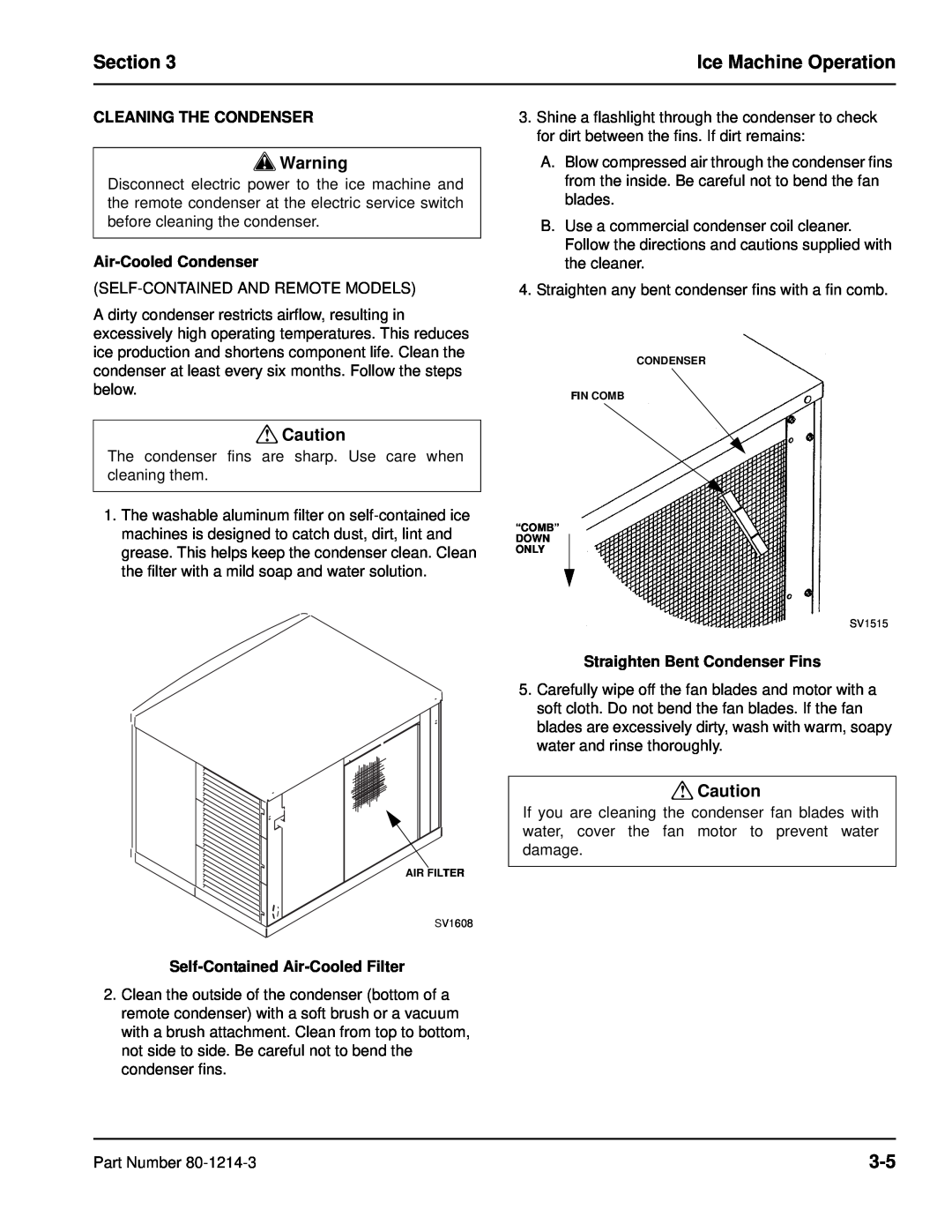 Manitowoc Ice QF2300, QF0800, QC0700, QF0400 Section, Ice Machine Operation, Cleaning The Condenser, Air-CooledCondenser 