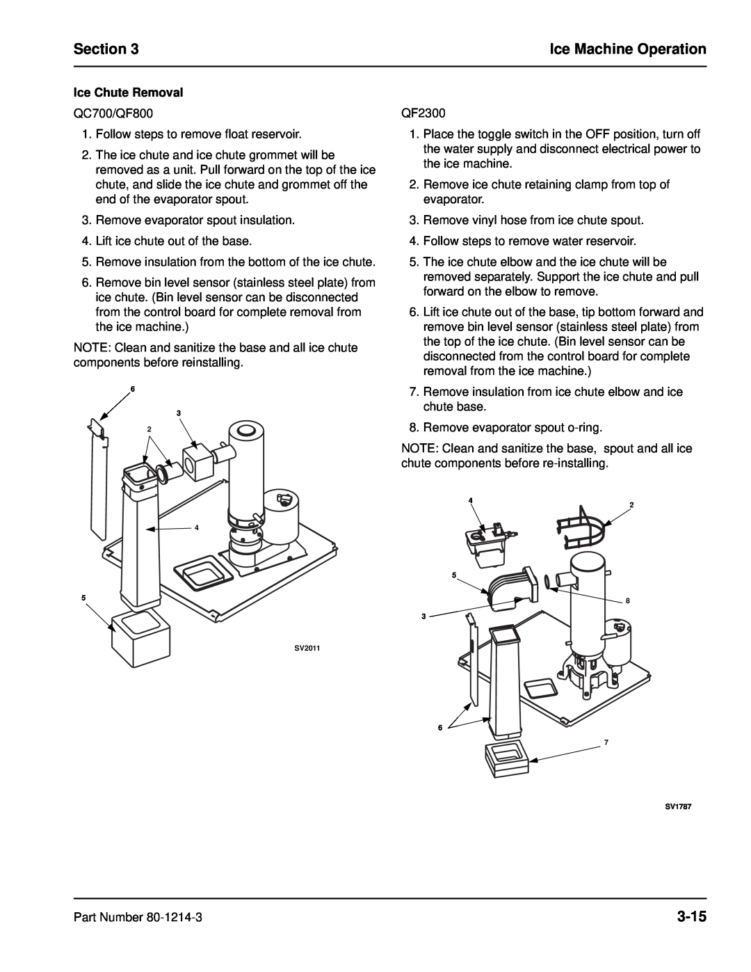 Manitowoc Ice QF2300, QF0800, QC0700, QF0400, QF2200 service manual Section, Ice Machine Operation, 3-15, Ice Chute Removal 