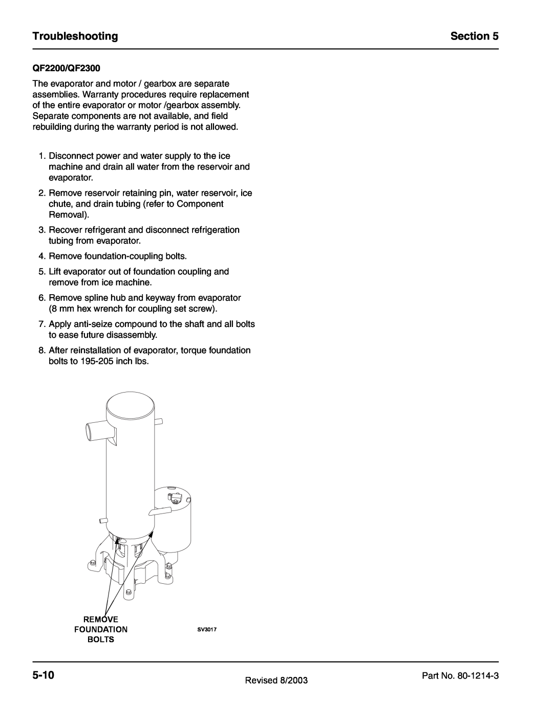 Manitowoc Ice QC0700, QF0800, QF0400 service manual Troubleshooting, Section, 5-10, QF2200/QF2300 