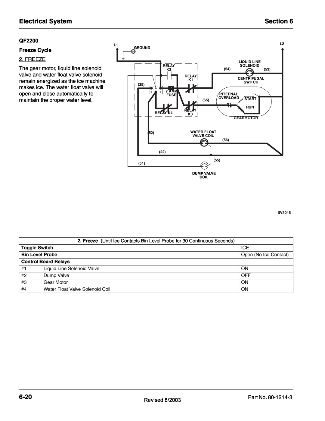 Manitowoc Ice QC0700, QF2300, QF0800, QF0400 service manual Electrical System, Section, 6-20, QF2200, Freeze Cycle 