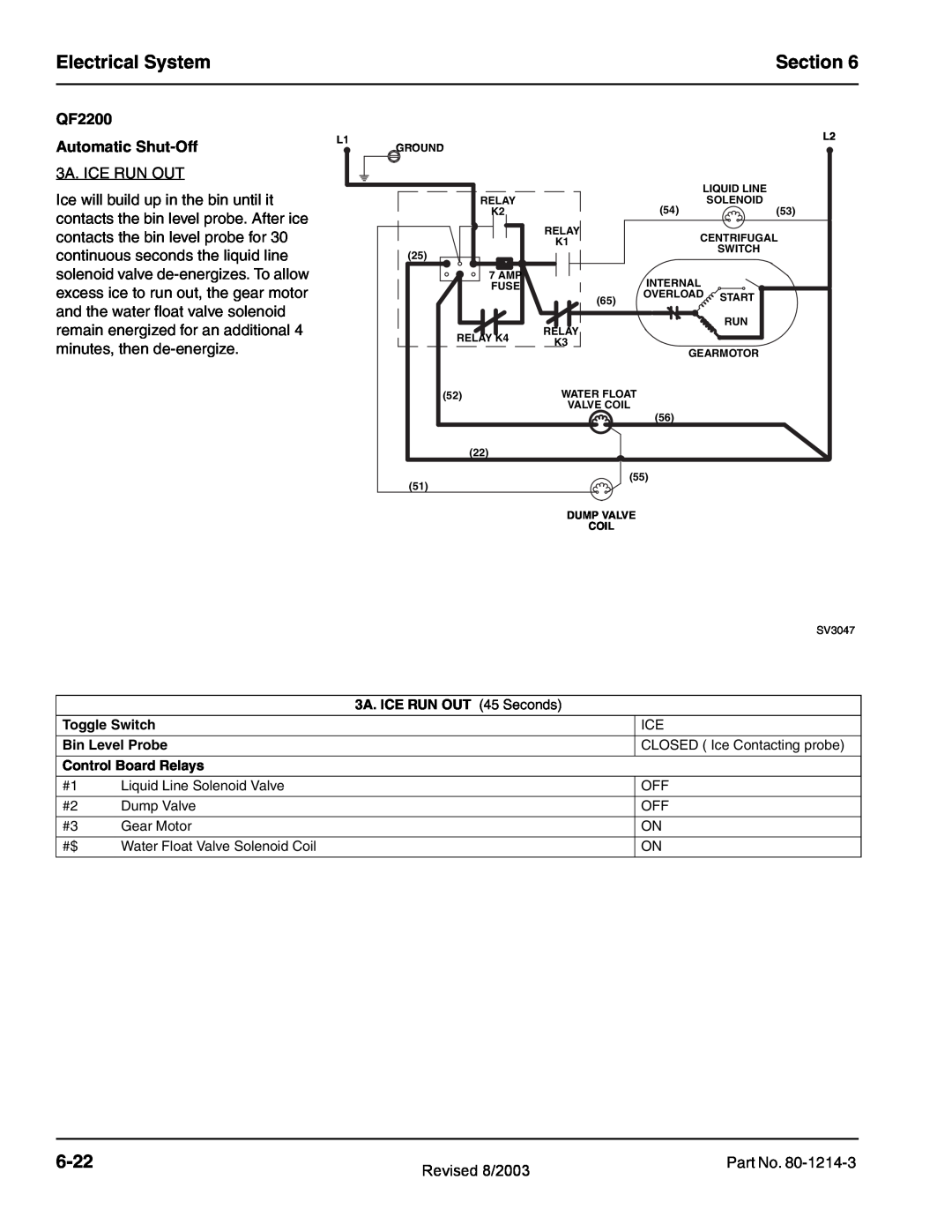 Manitowoc Ice QF2300, QF0800, QC0700, QF0400 service manual Electrical System, Section, 6-22, QF2200 Automatic Shut-Off 