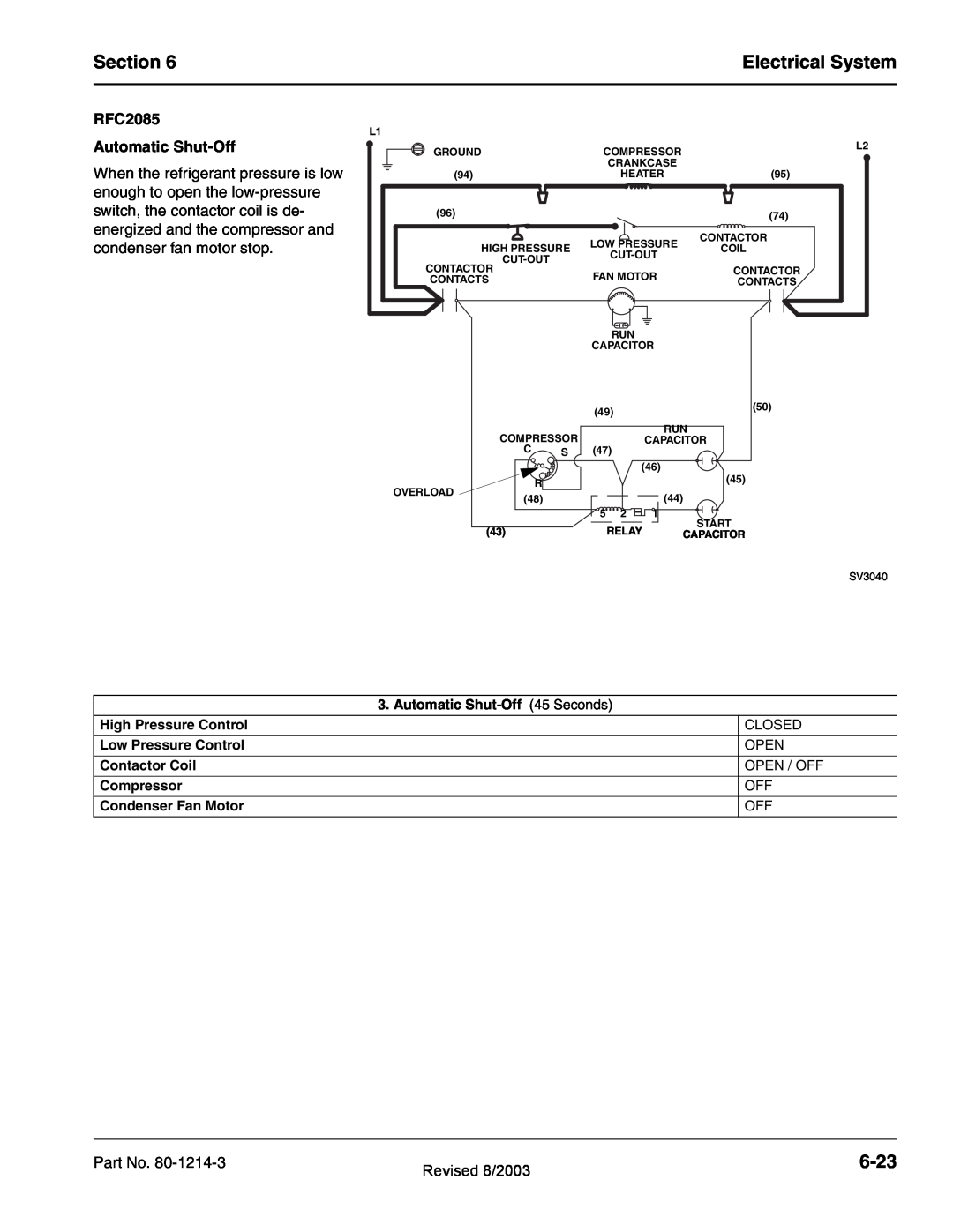 Manitowoc Ice QF2300, QF0800, QC0700, QF0400, QF2200 Section, Electrical System, 6-23, RFC2085 Automatic Shut-Off 