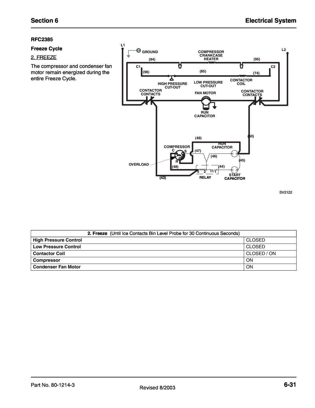 Manitowoc Ice QF0400, QF2300, QF0800, QC0700, QF2200 service manual Section, Electrical System, 6-31, RFC2385, Freeze Cycle 