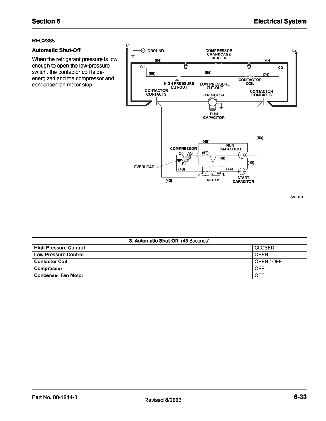 Manitowoc Ice QF2300, QF0800, QC0700, QF0400, QF2200 Section, Electrical System, 6-33, RFC2385, Automatic Shut-Off 