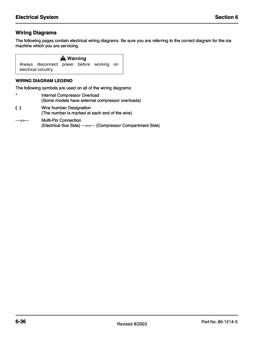 Manitowoc Ice QF0400, QF2300, QF0800, QC0700, QF2200 Electrical System, Section, Wiring Diagrams, 6-36, Wiring Diagram Legend 