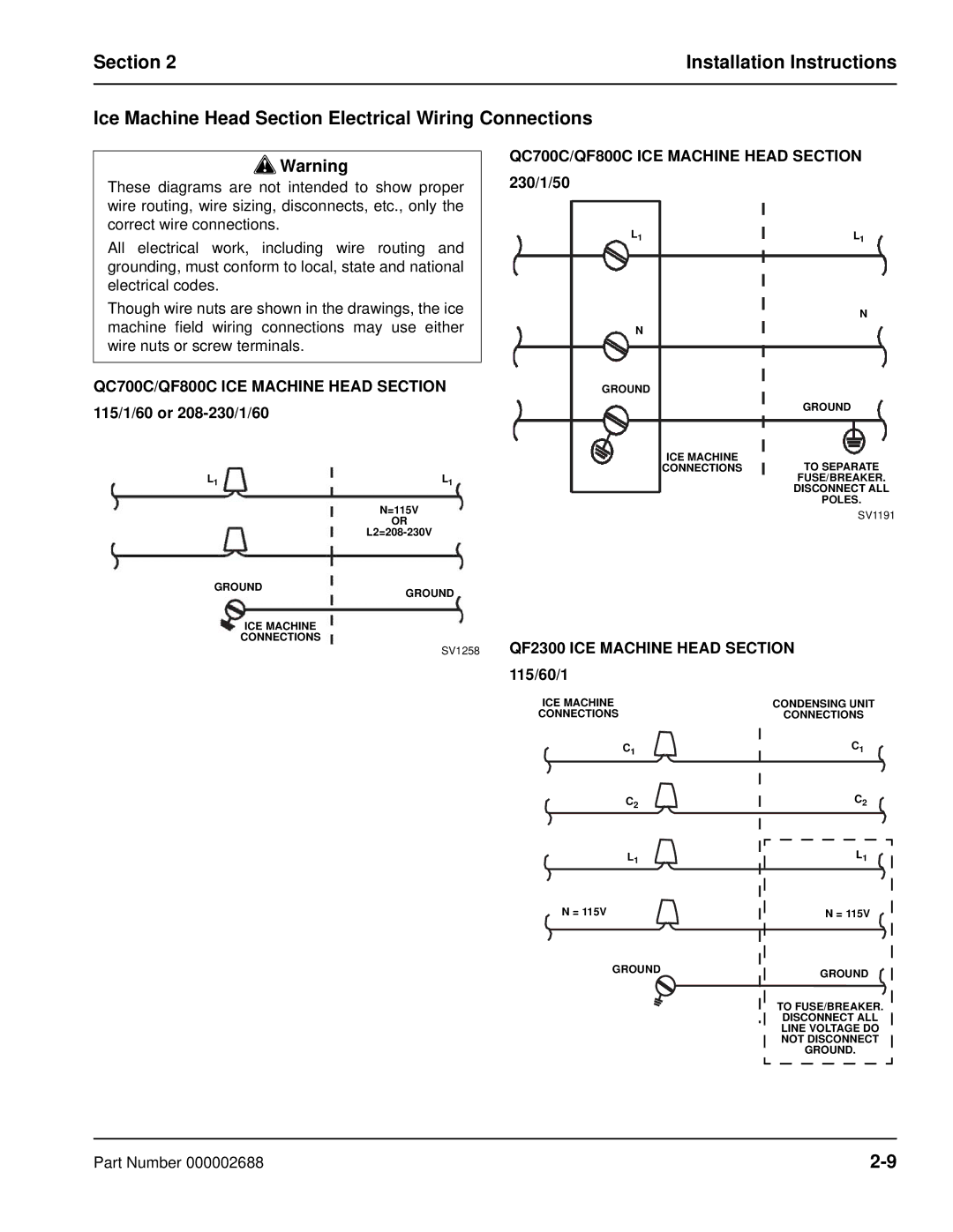 Manitowoc Ice QF0400, QF2300 QC700C/QF800C ICE Machine Head /1/60 or 208-230/1/60, QC700C/QF800C ICE Machine Head /1/50 