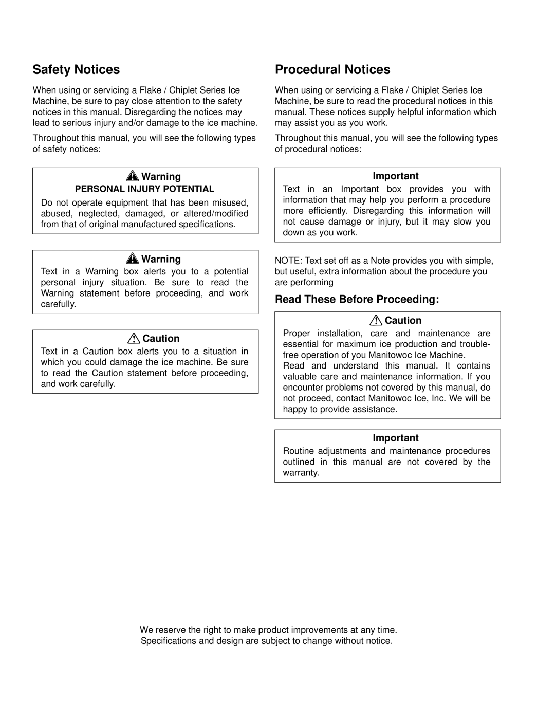 Manitowoc Ice QC0700, QF2300, QF0800, QF0400 manual Read These Before Proceeding, Personal Injury Potential 